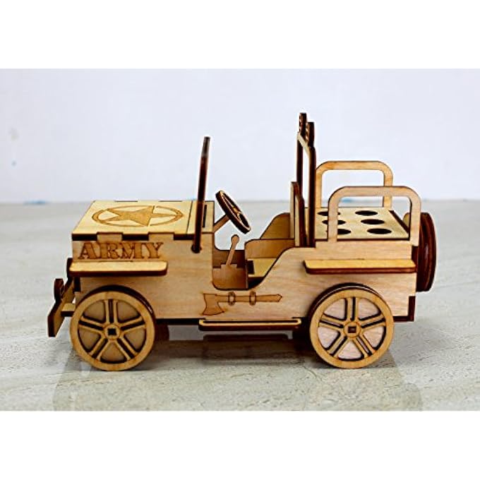 WOODEN 3D PUZZLE MILITARY JEEP - DESK ORGANIZER, PEN STAND, CARD HOLDER - EASY TO ASSEMBLE - Image 4